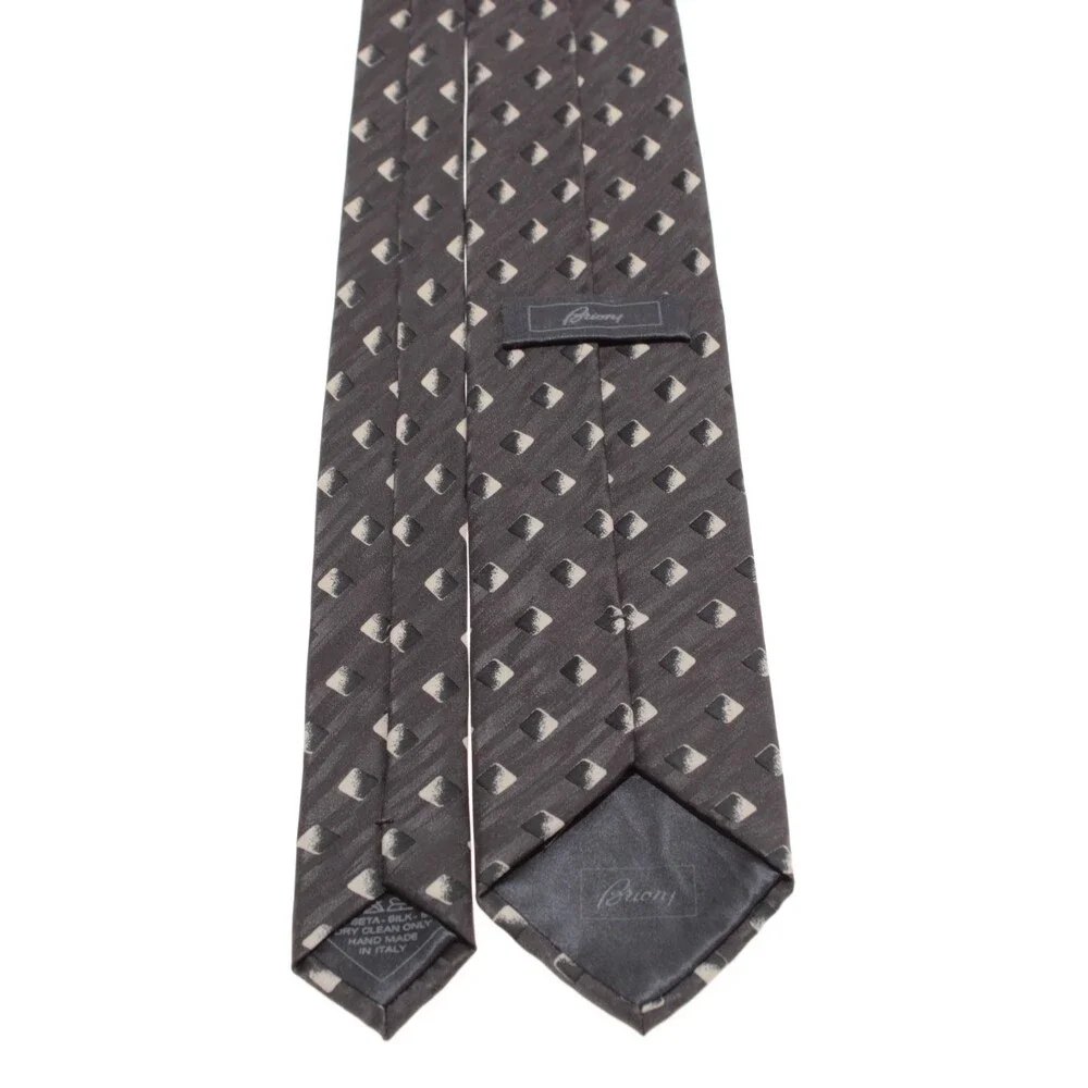 Brioni NWOT Neck Tie in Gray & Cream Geometric Print 100% Silk Made in Italy